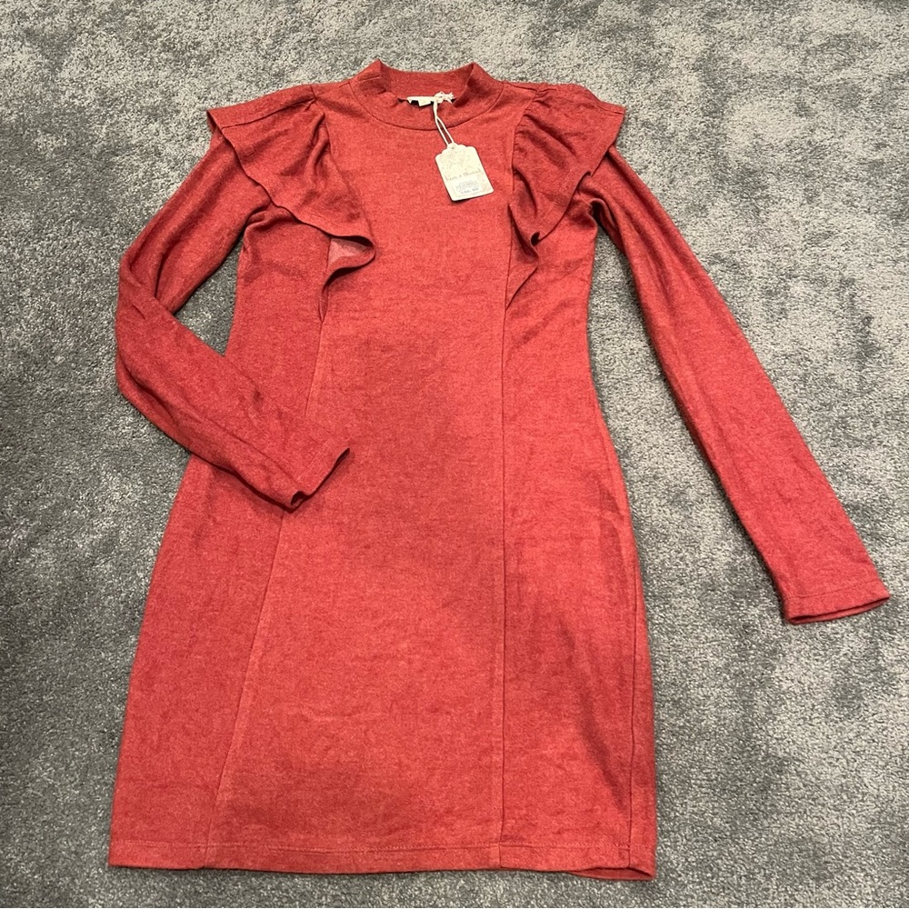 Sweater ruffle bodycon dress high neck